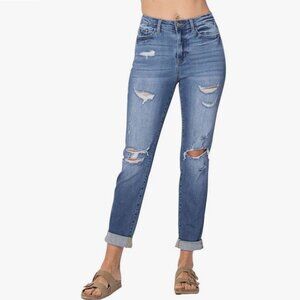 Judy Blue High Waist Cuffed Destroyed Boyfriend Jeans